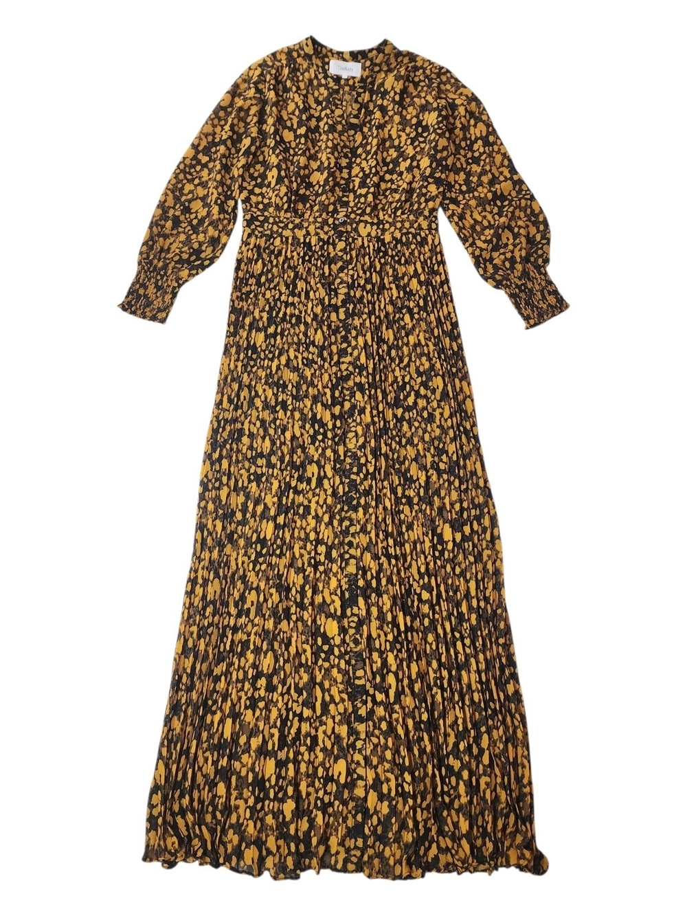 Ba&sh Lisi Pleated Crepe Maxi Shirtdress Saffron Yellow Black Size 1 / US S - Picture 4 of 10